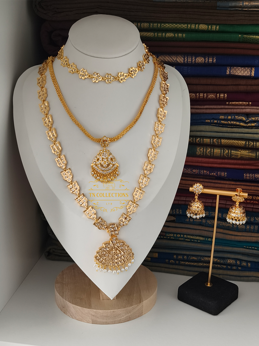 Micro Gold Finish Cz Impon Jewelry Set (Full White Stones)