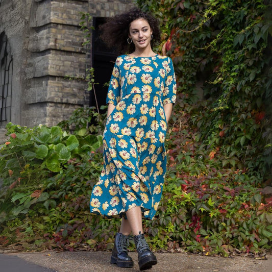 The Midi Breastfeeding Dress - Blue Sunflower Cotton